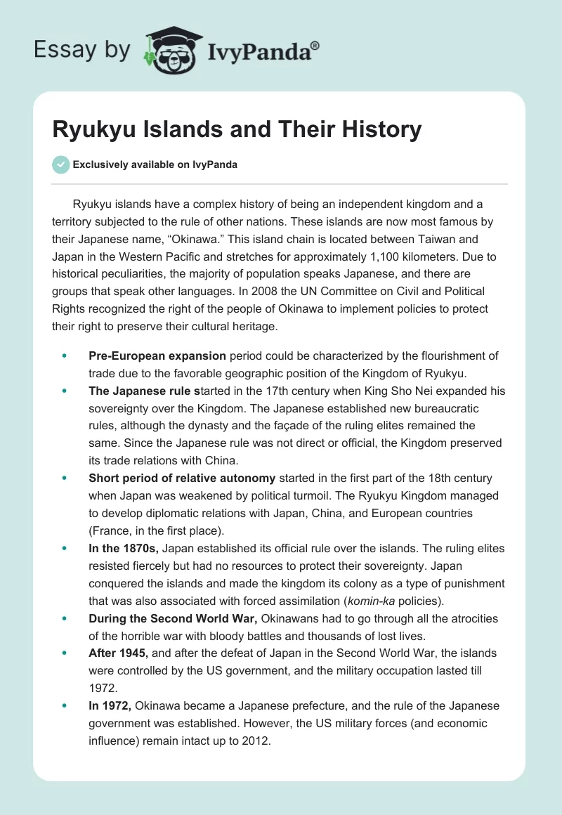 Ryukyu Islands and Their History. Page 1