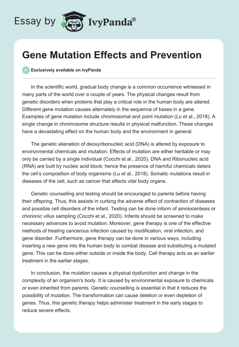 Gene Mutation Effects and Prevention. Page 1