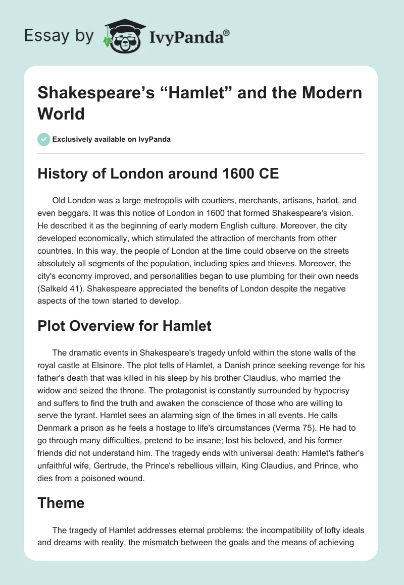 Shakespeare’s “Hamlet” and the Modern World. Page 1