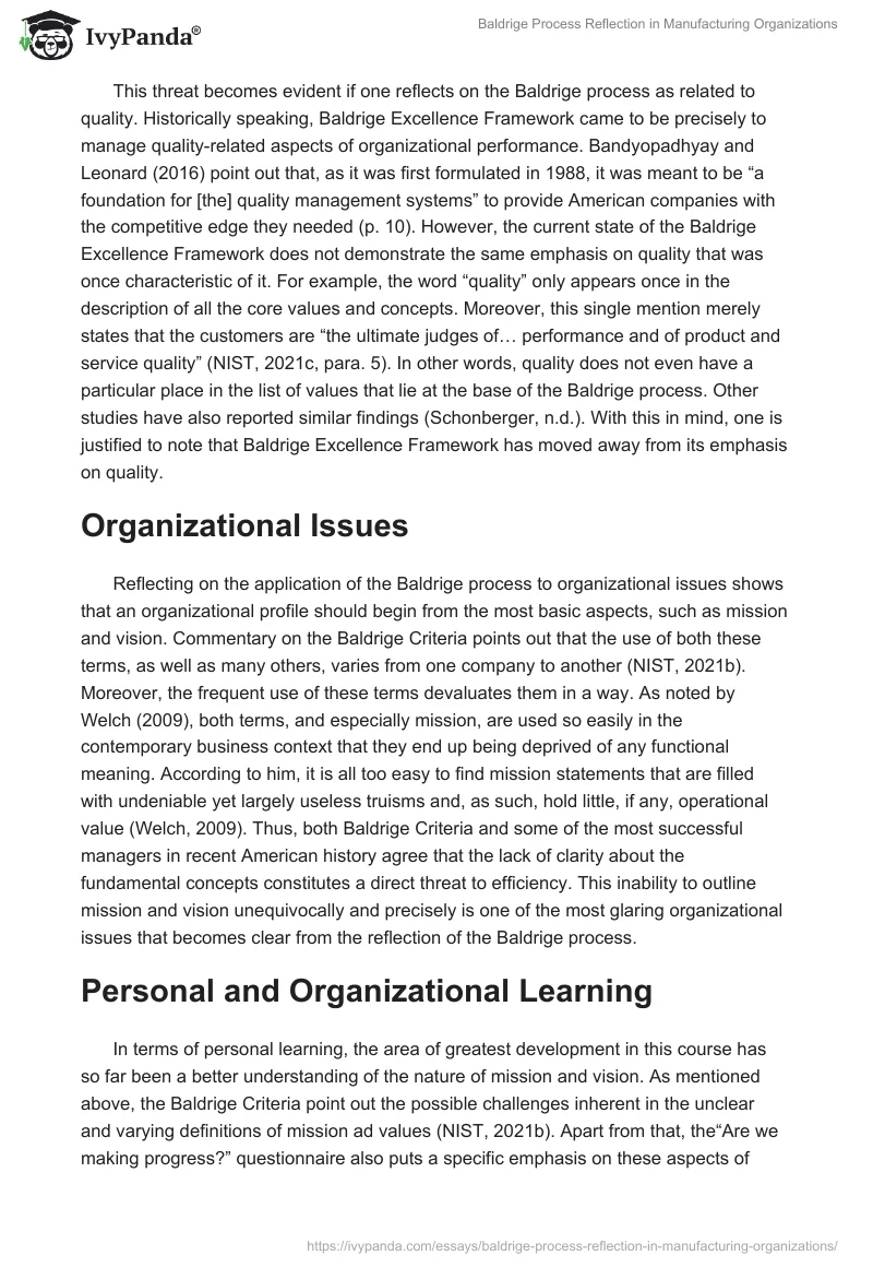 Baldrige Process Reflection in Manufacturing Organizations. Page 2