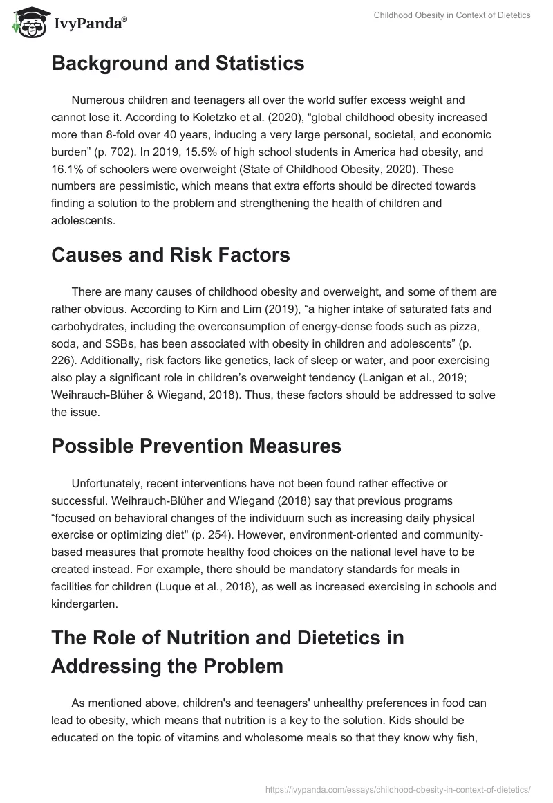Childhood Obesity in Context of Dietetics. Page 2