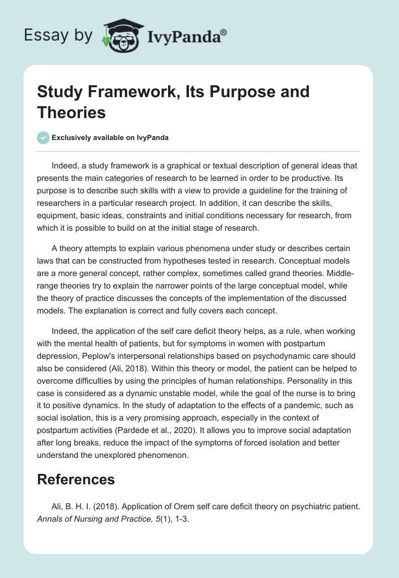 Study Framework, Its Purpose and Theories. Page 1