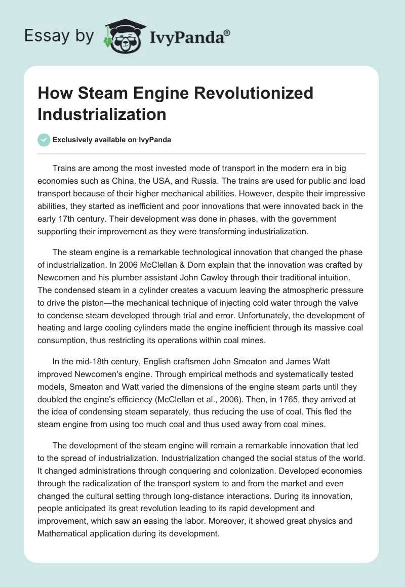 How Steam Engine Revolutionized Industrialization. Page 1