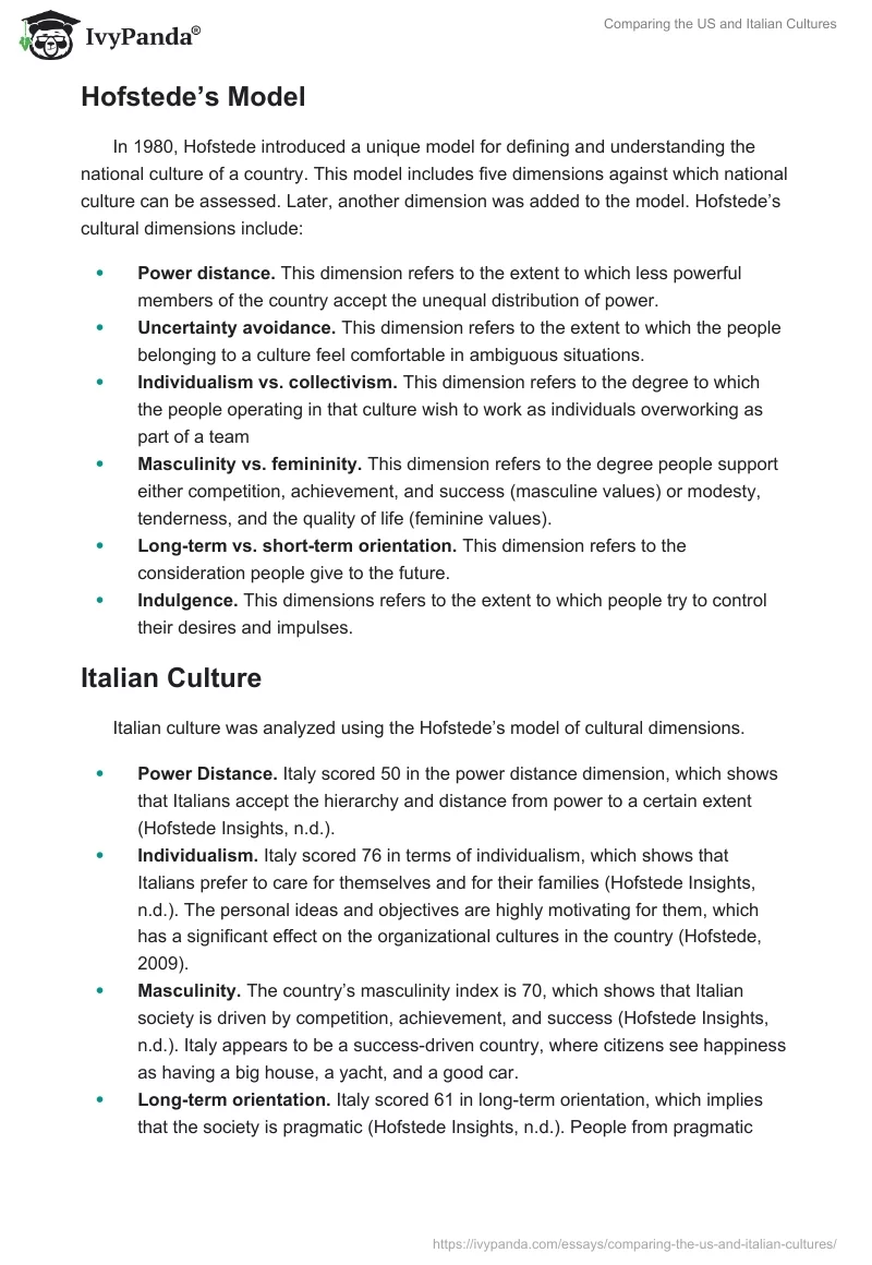 Comparing the US and Italian Cultures. Page 2