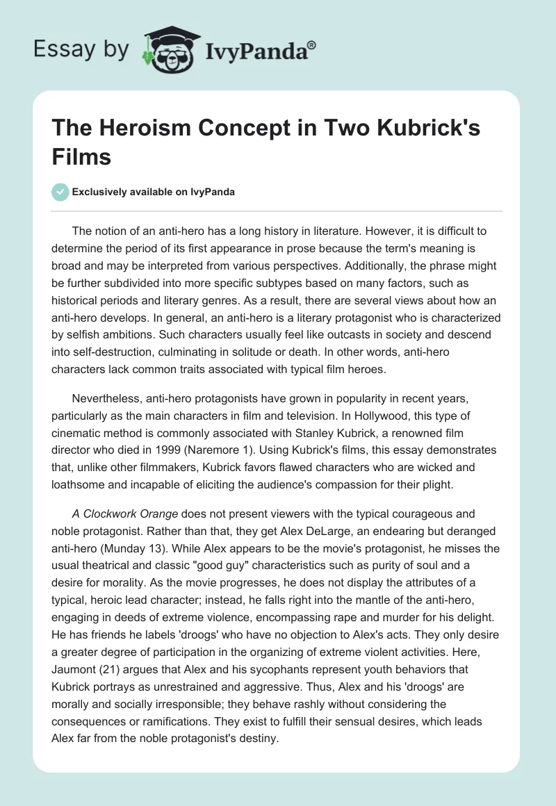 The Heroism Concept in Two Kubrick's Films. Page 1