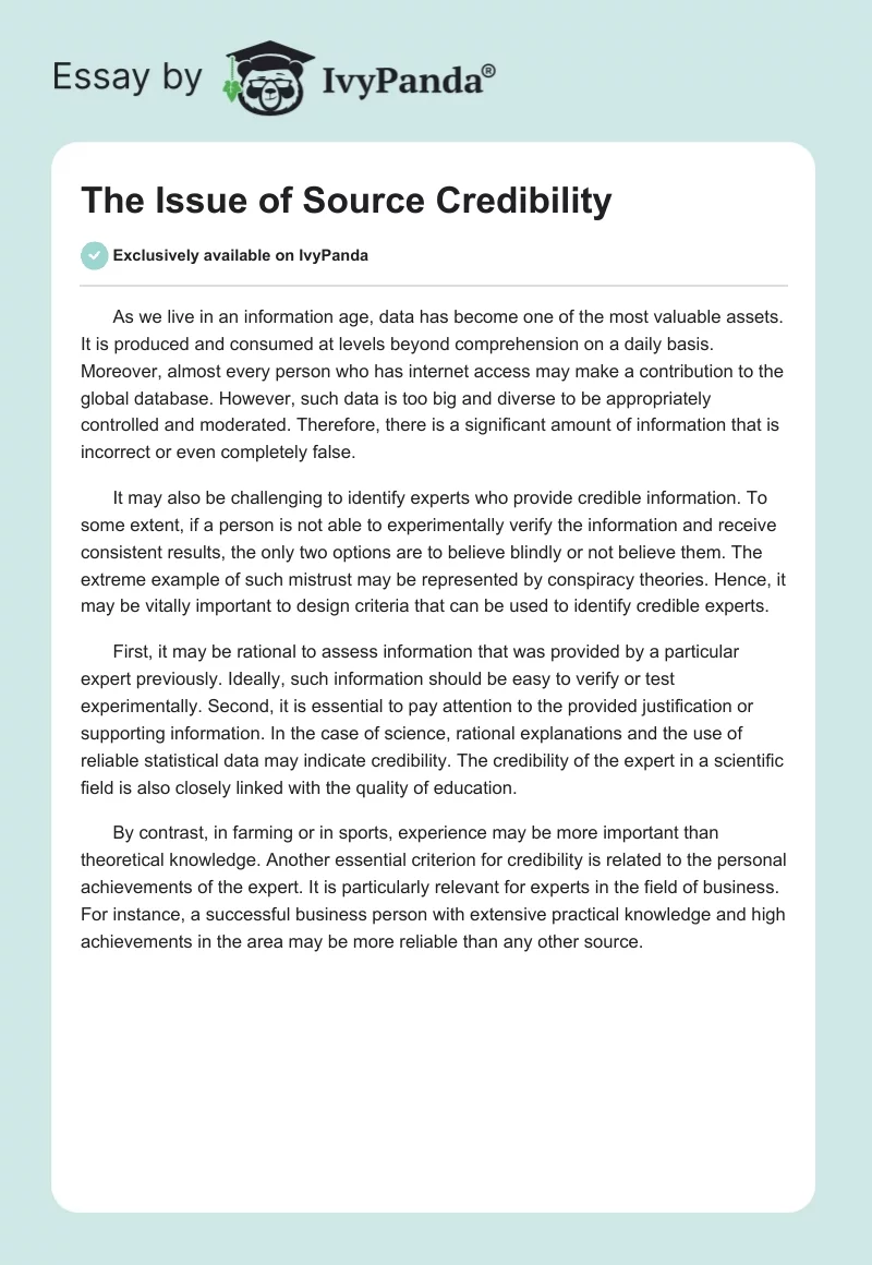 The Issue of Source Credibility. Page 1