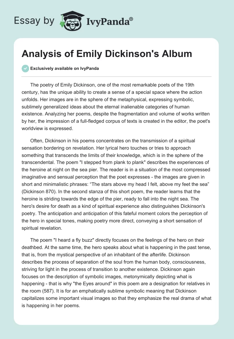 Analysis of Emily Dickinson's Album. Page 1