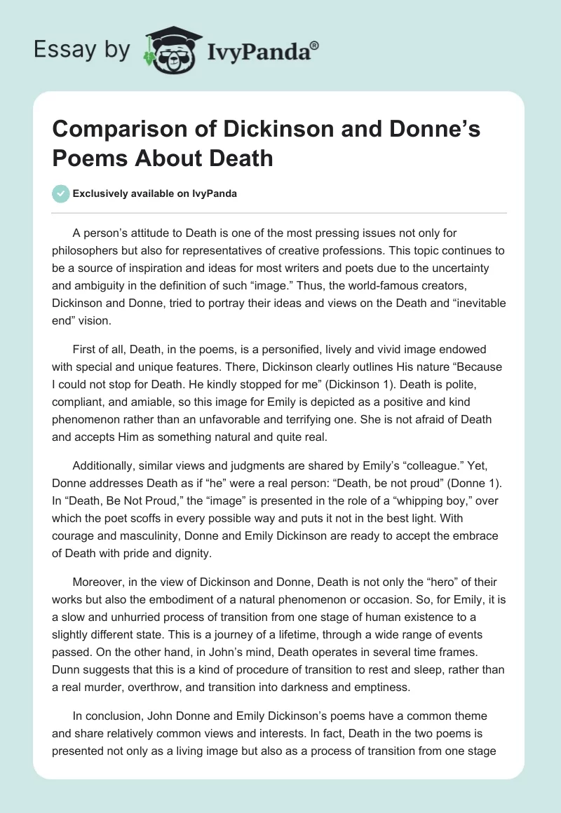 Comparison of Dickinson and Donne’s Poems About Death. Page 1