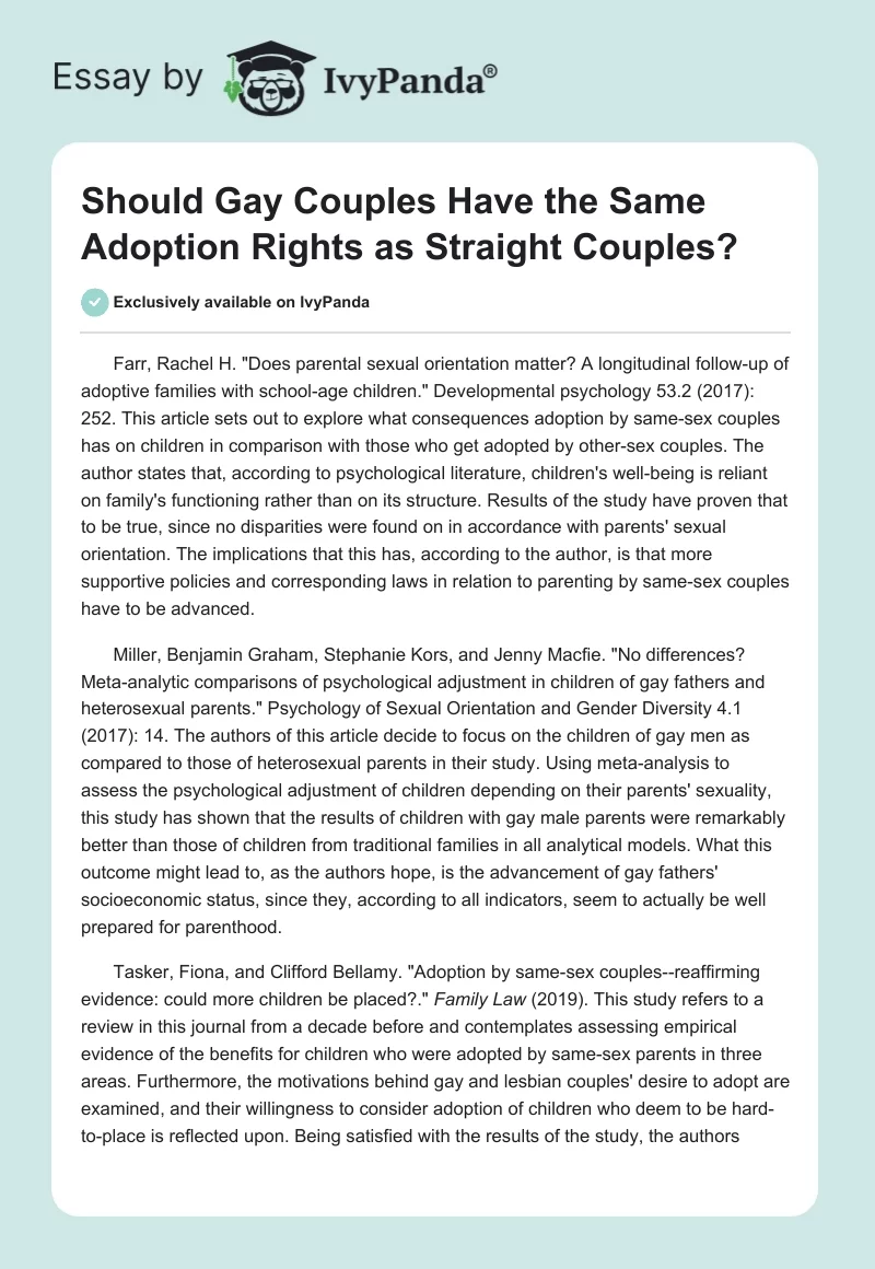 Should Gay Couples Have the Same Adoption Rights as Straight Couples?. Page 1