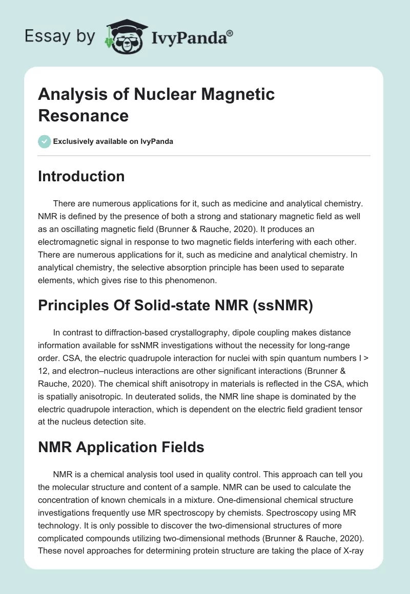Analysis of Nuclear Magnetic Resonance. Page 1