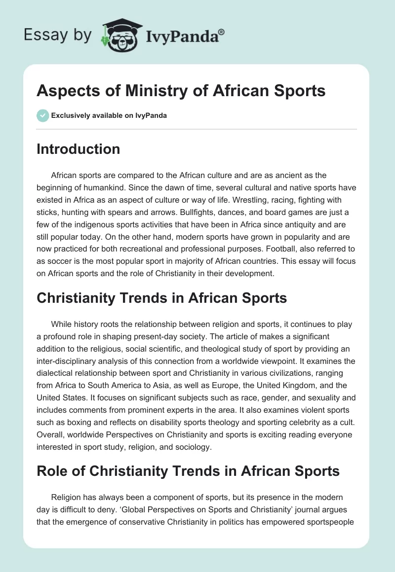 Aspects of Ministry of African Sports. Page 1