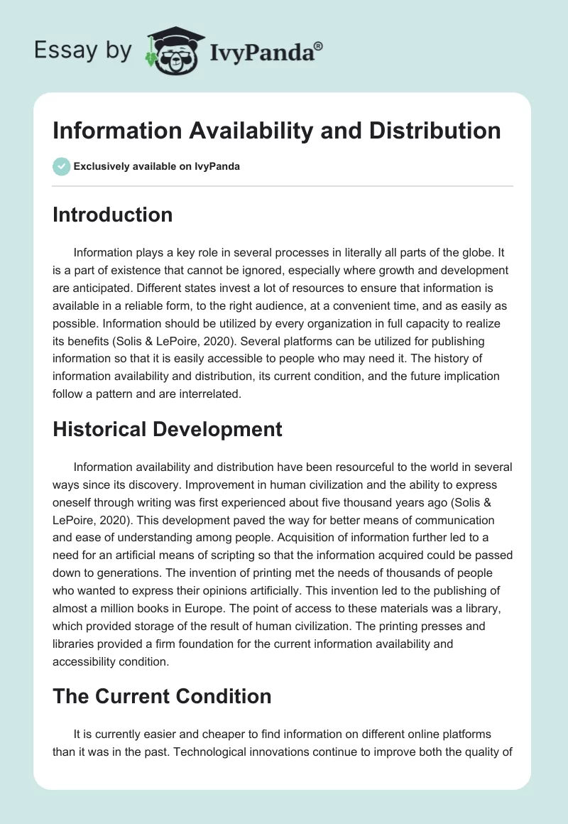 Information Availability and Distribution. Page 1
