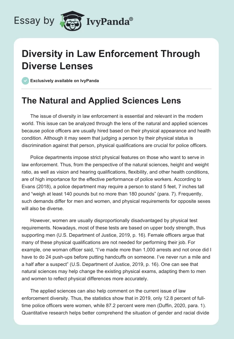 Diversity in Law Enforcement Through Diverse Lenses. Page 1