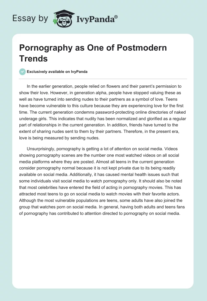 Pornography as One of Postmodern Trends. Page 1