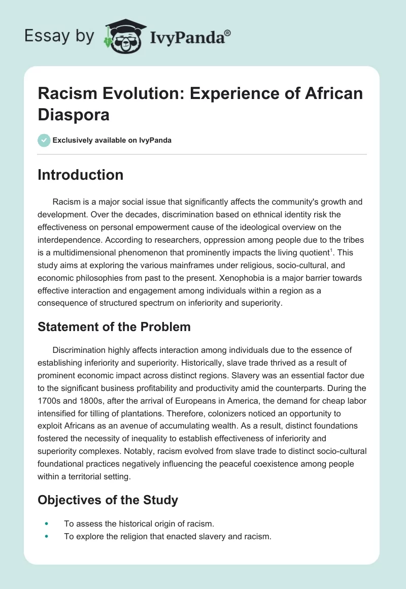 Racism Evolution: Experience of African Diaspora. Page 1