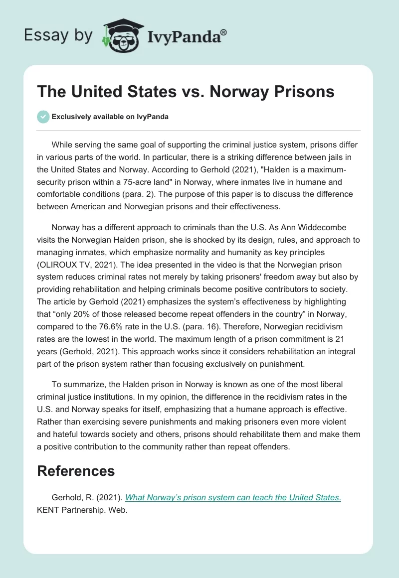 The United States vs. Norway Prisons. Page 1