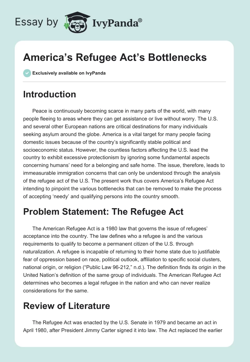 America’s Refugee Act’s Bottlenecks. Page 1