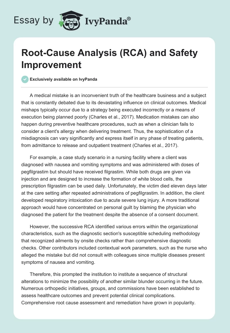 Root-Cause Analysis (RCA) and Safety Improvement. Page 1