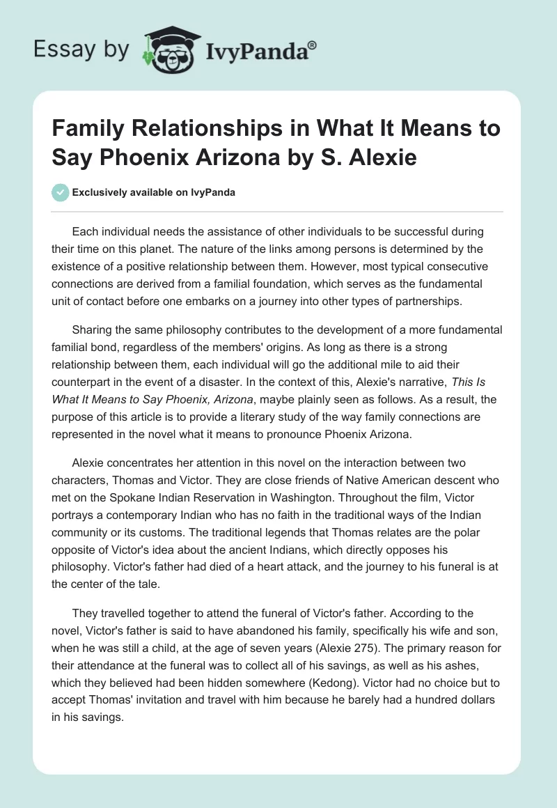 "Family Relationships in What It Means to Say Phoenix Arizona" by S. Alexie. Page 1