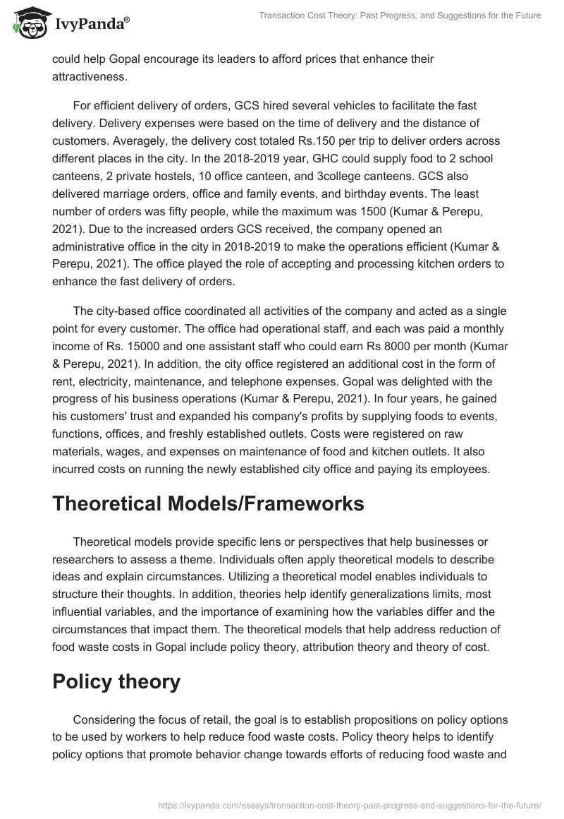 Transaction Cost Theory: Past Progress, and Suggestions for the Future. Page 3