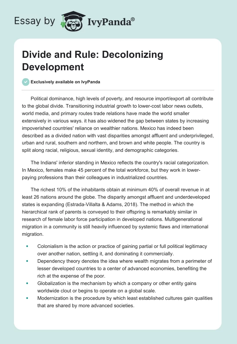 Divide and Rule: Decolonizing Development. Page 1