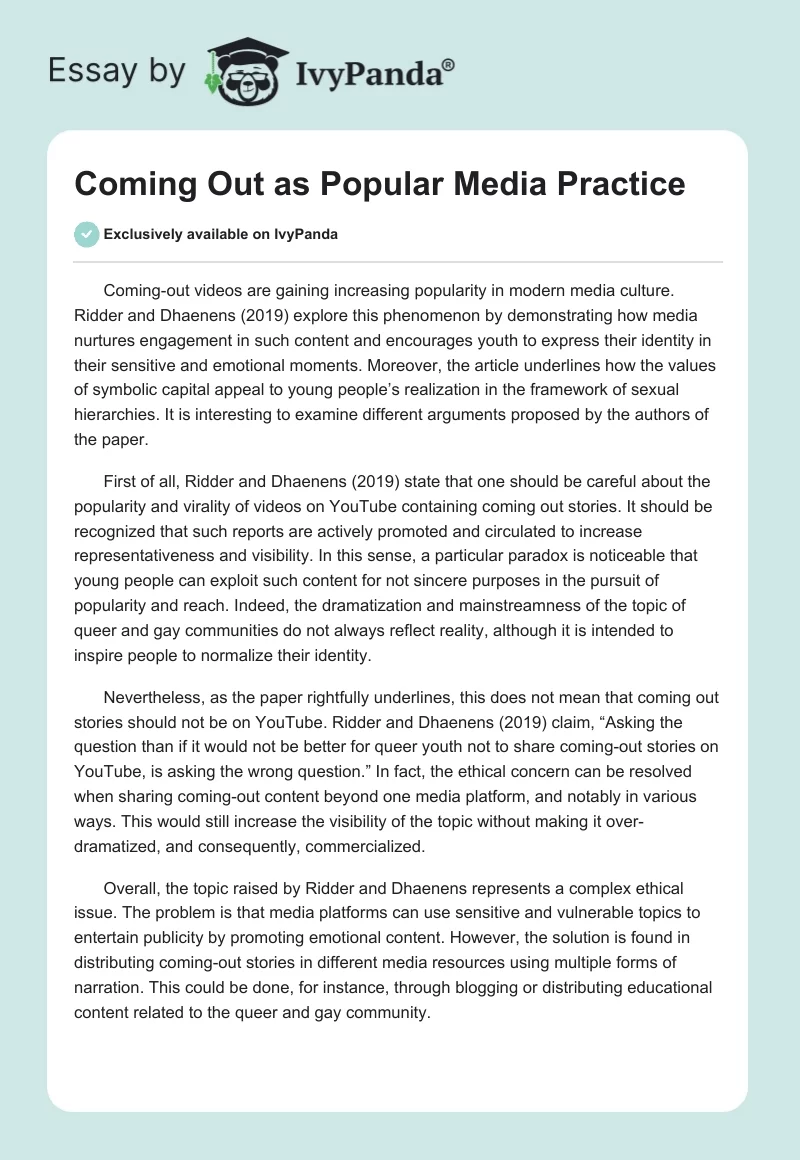 Coming Out as Popular Media Practice. Page 1