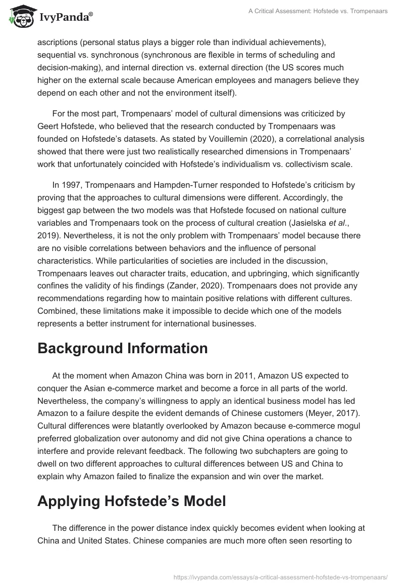 A Critical Assessment: Hofstede vs. Trompenaars. Page 3