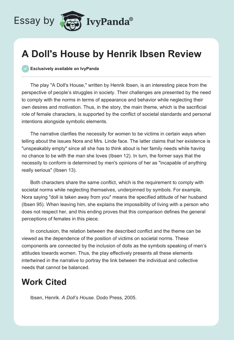 "A Doll's House" by Henrik Ibsen Review. Page 1
