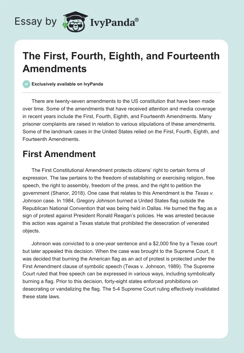 The First, Fourth, Eighth, and Fourteenth Amendments. Page 1