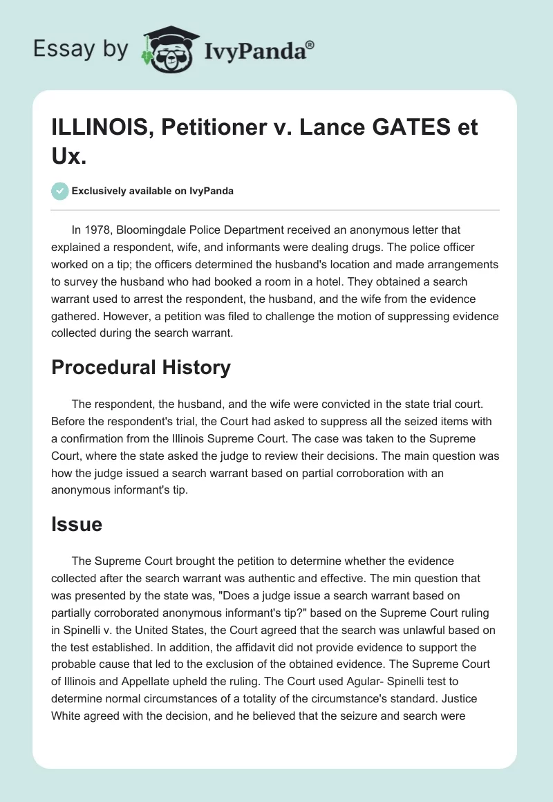 ILLINOIS, Petitioner v. Lance GATES et Ux.. Page 1