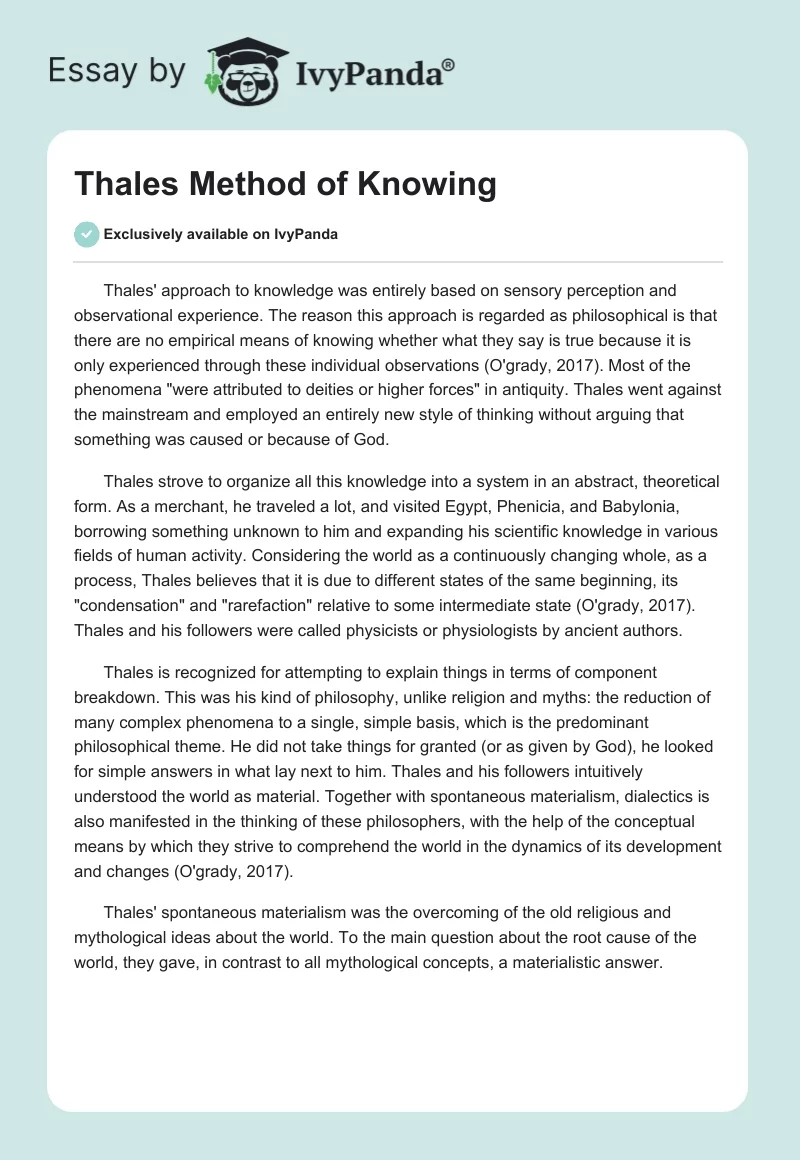 Thales Method of Knowing. Page 1