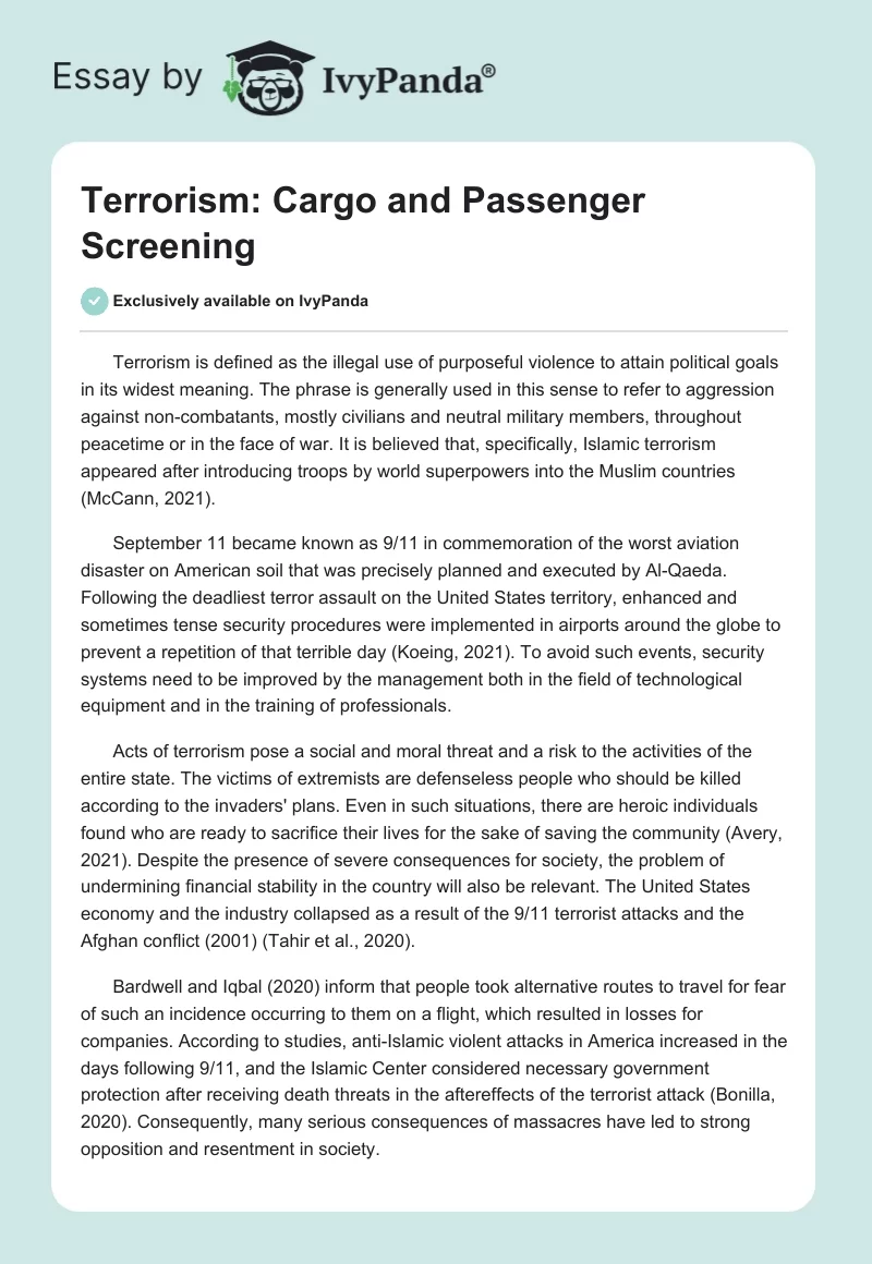 Terrorism: Cargo and Passenger Screening. Page 1