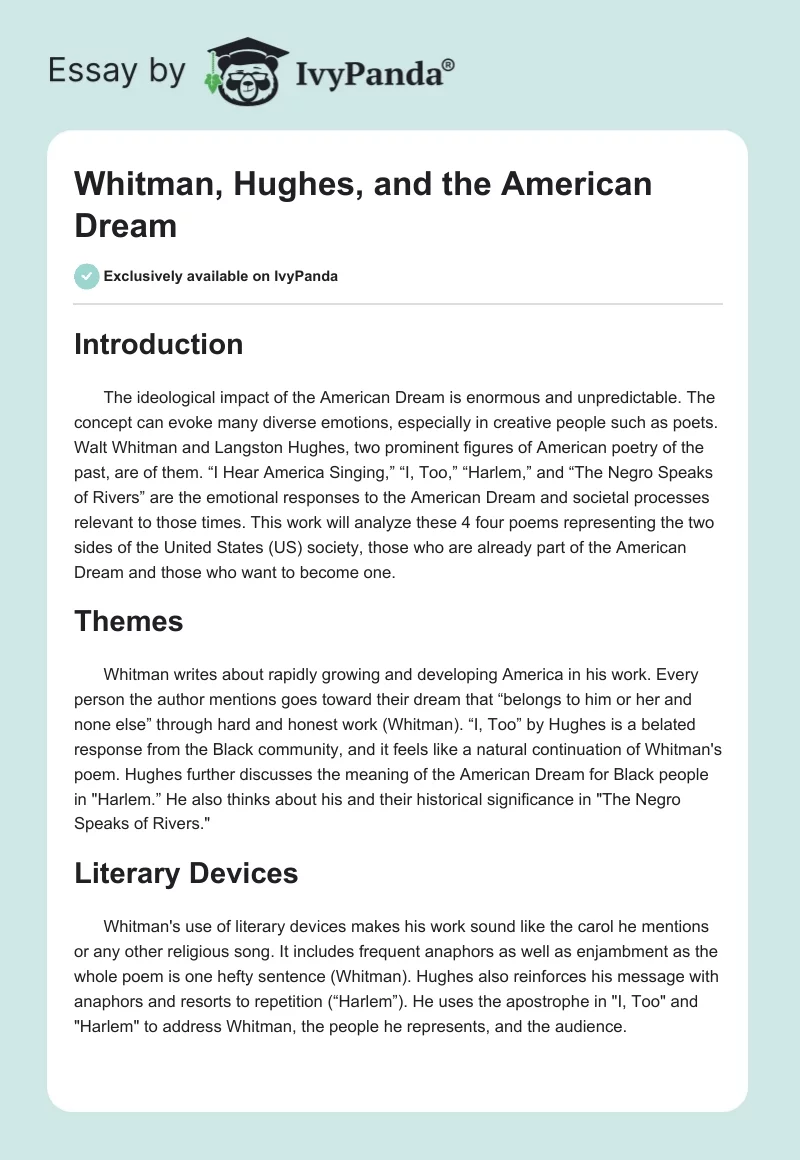 Whitman, Hughes, and the American Dream. Page 1