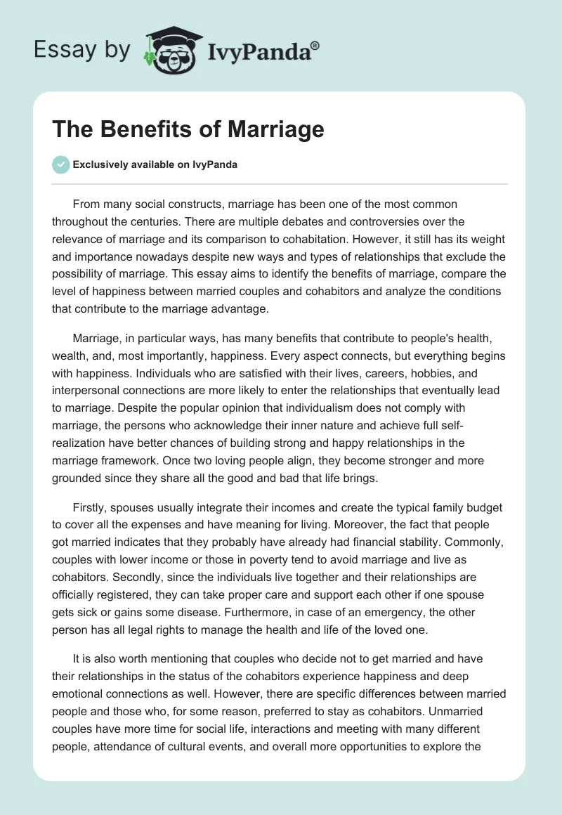 The Benefits of Marriage. Page 1