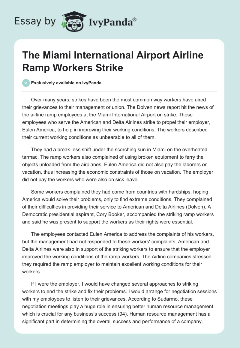 The Miami International Airport Airline Ramp Workers Strike. Page 1