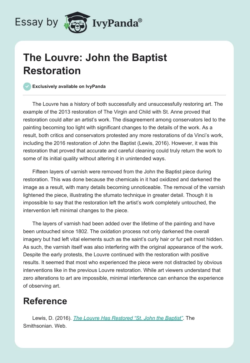The Louvre: John the Baptist Restoration. Page 1