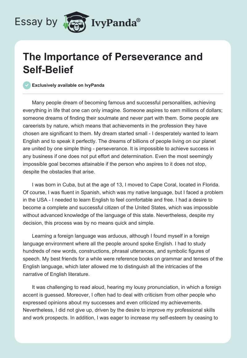 The Importance of Perseverance and Self-Belief. Page 1
