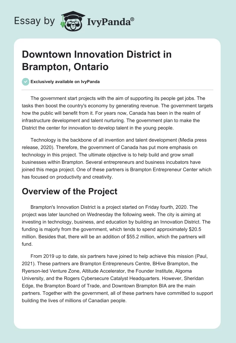Downtown Innovation District in Brampton, Ontario. Page 1