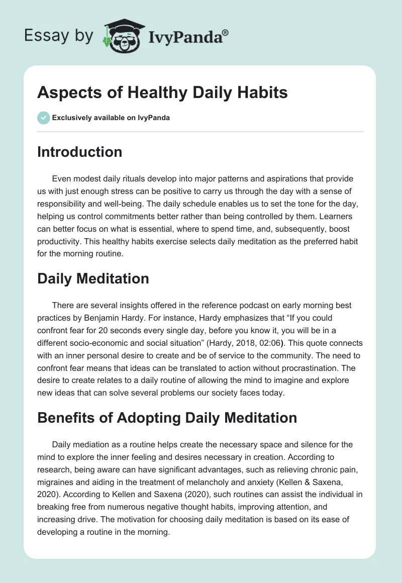 Aspects of Healthy Daily Habits. Page 1
