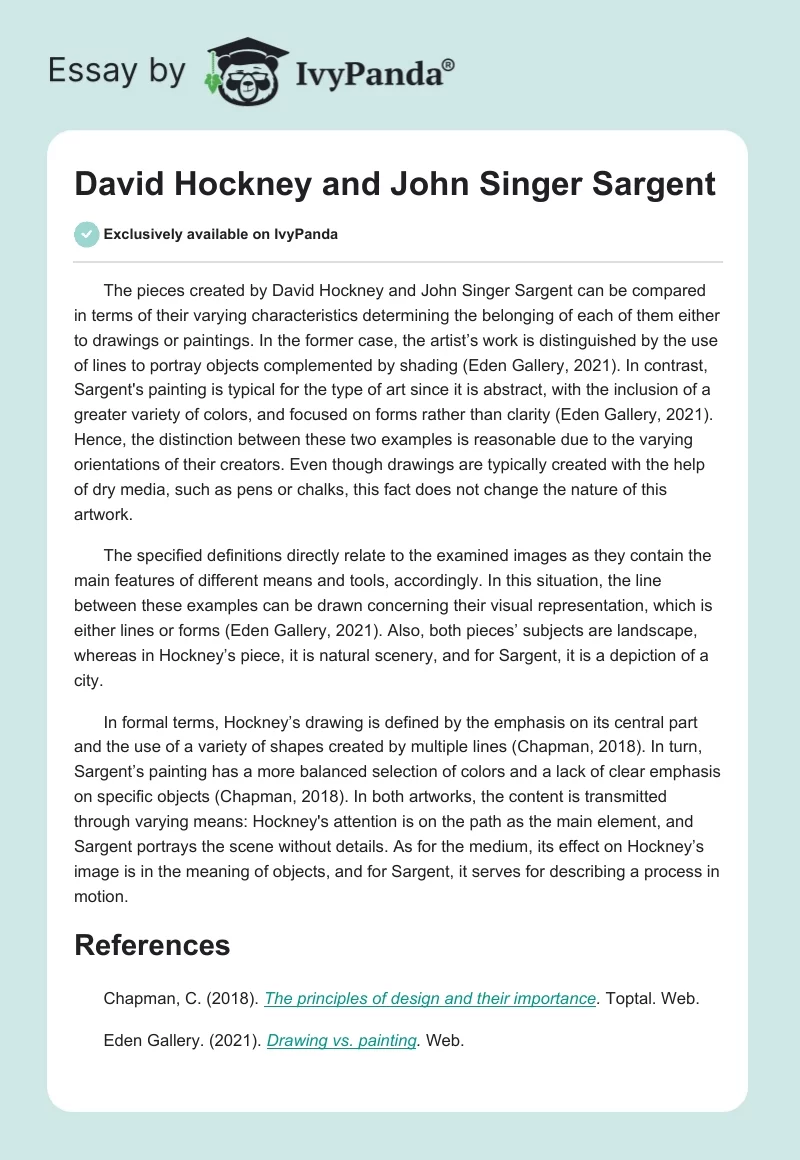 David Hockney and John Singer Sargent. Page 1