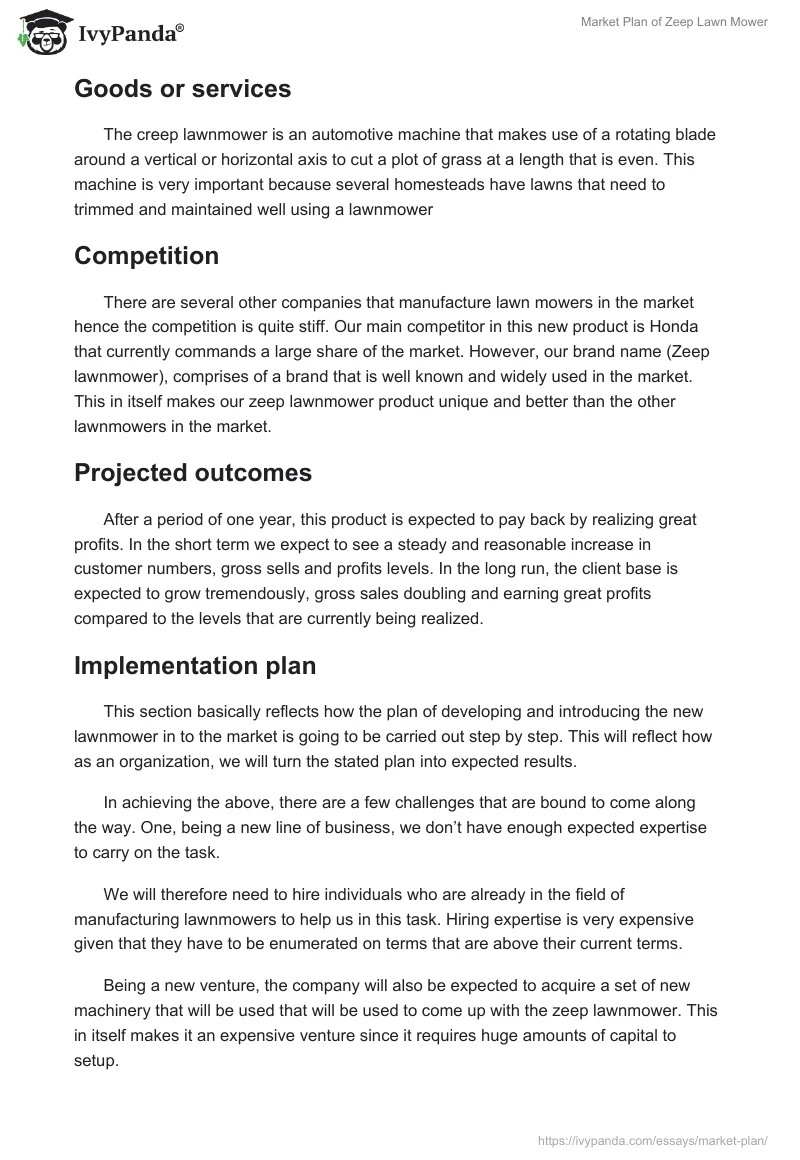 Market Plan of Zeep Lawn Mower. Page 2