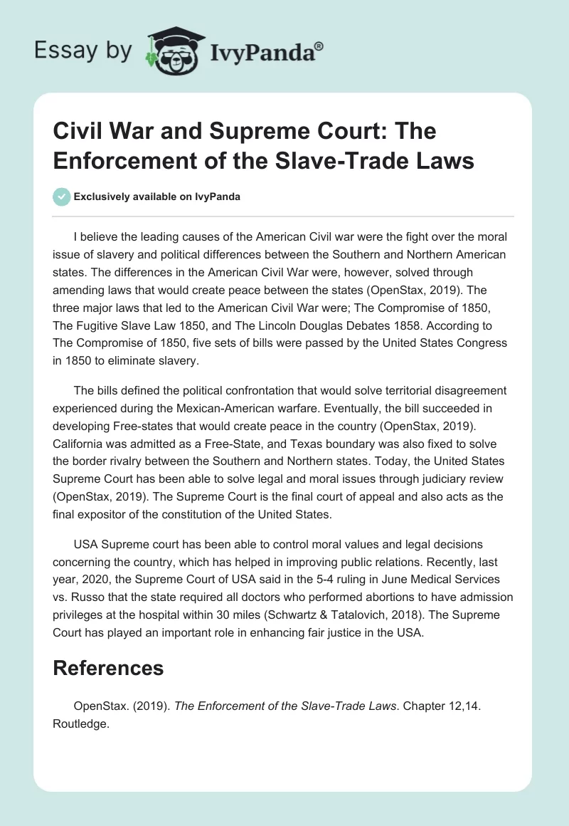 Civil War and Supreme Court: The Enforcement of the Slave-Trade Laws. Page 1