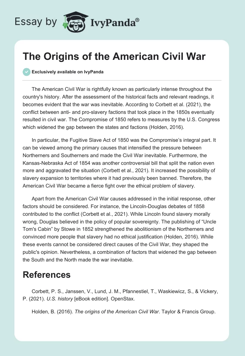 The Origins of the American Civil War. Page 1