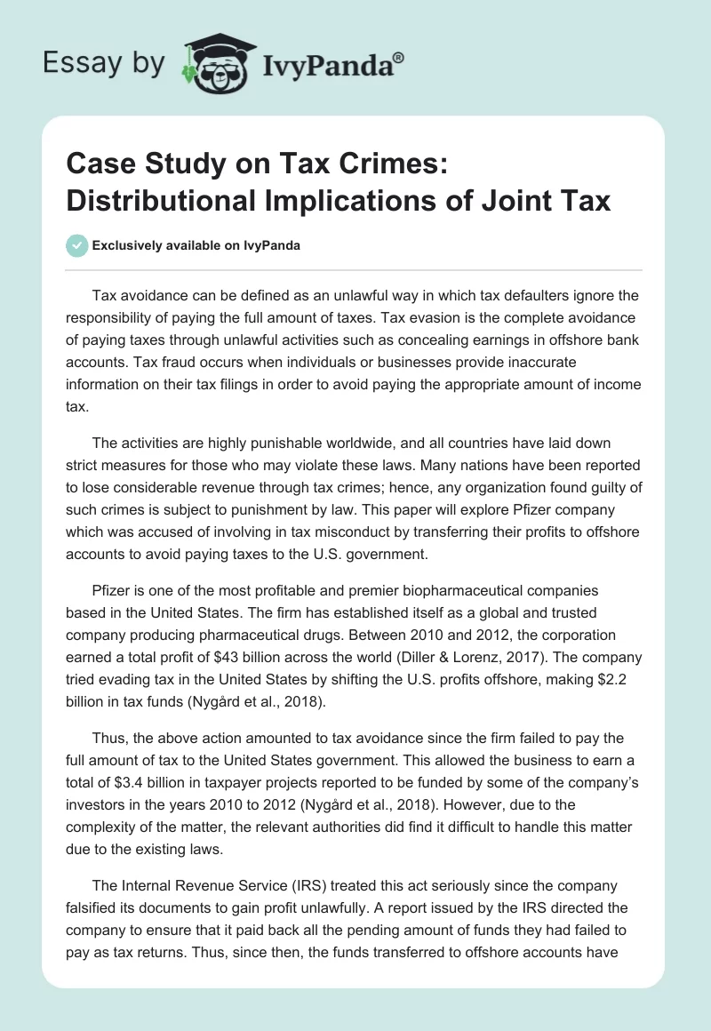 Case Study on Tax Crimes: Distributional Implications of Joint Tax. Page 1