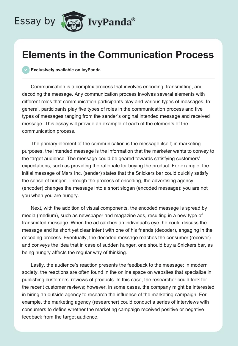 Elements in the Communication Process. Page 1