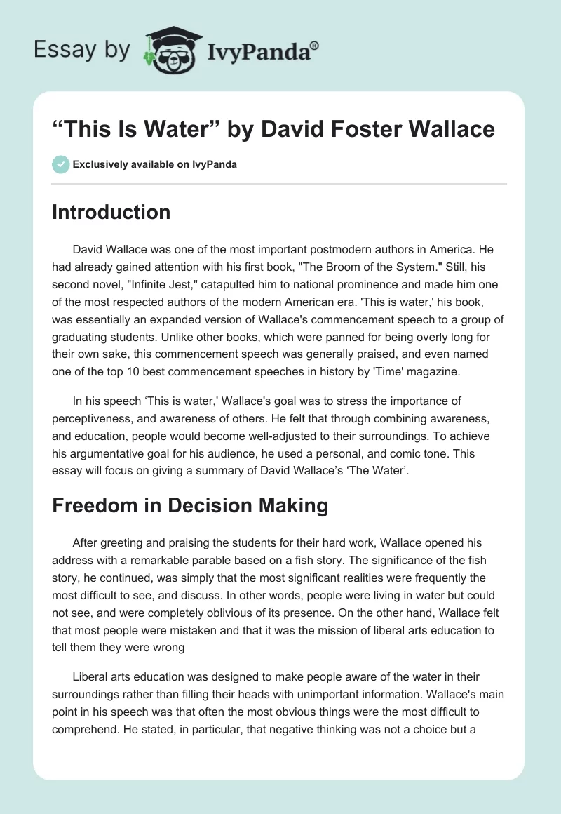 “This Is Water” by David Foster Wallace. Page 1