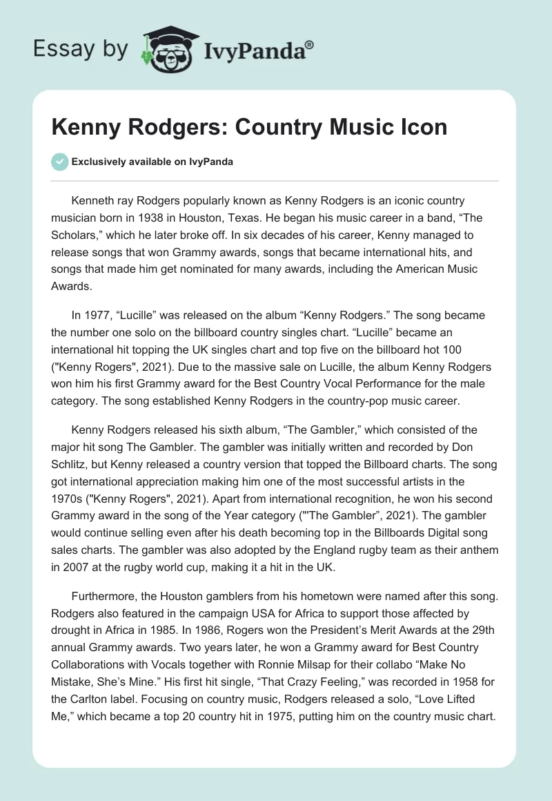 Kenny Rodgers: Country Music Icon. Page 1