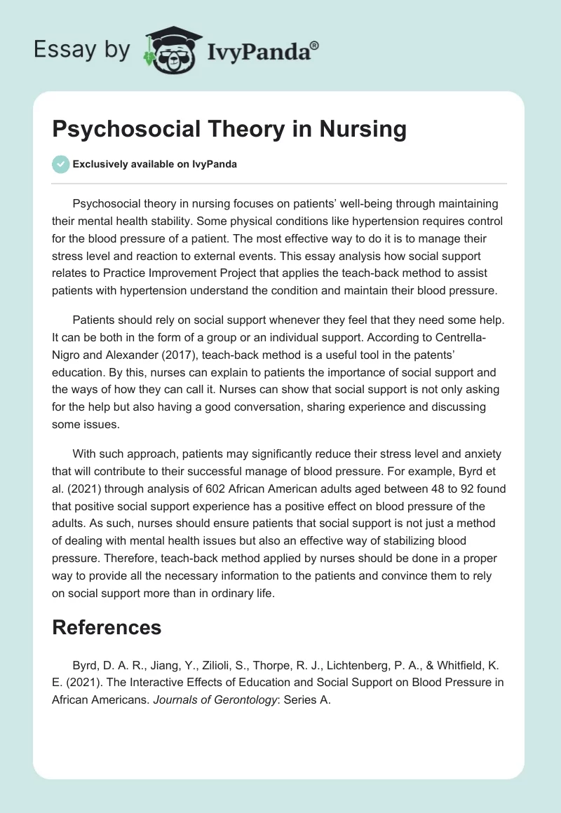 Psychosocial Theory in Nursing. Page 1