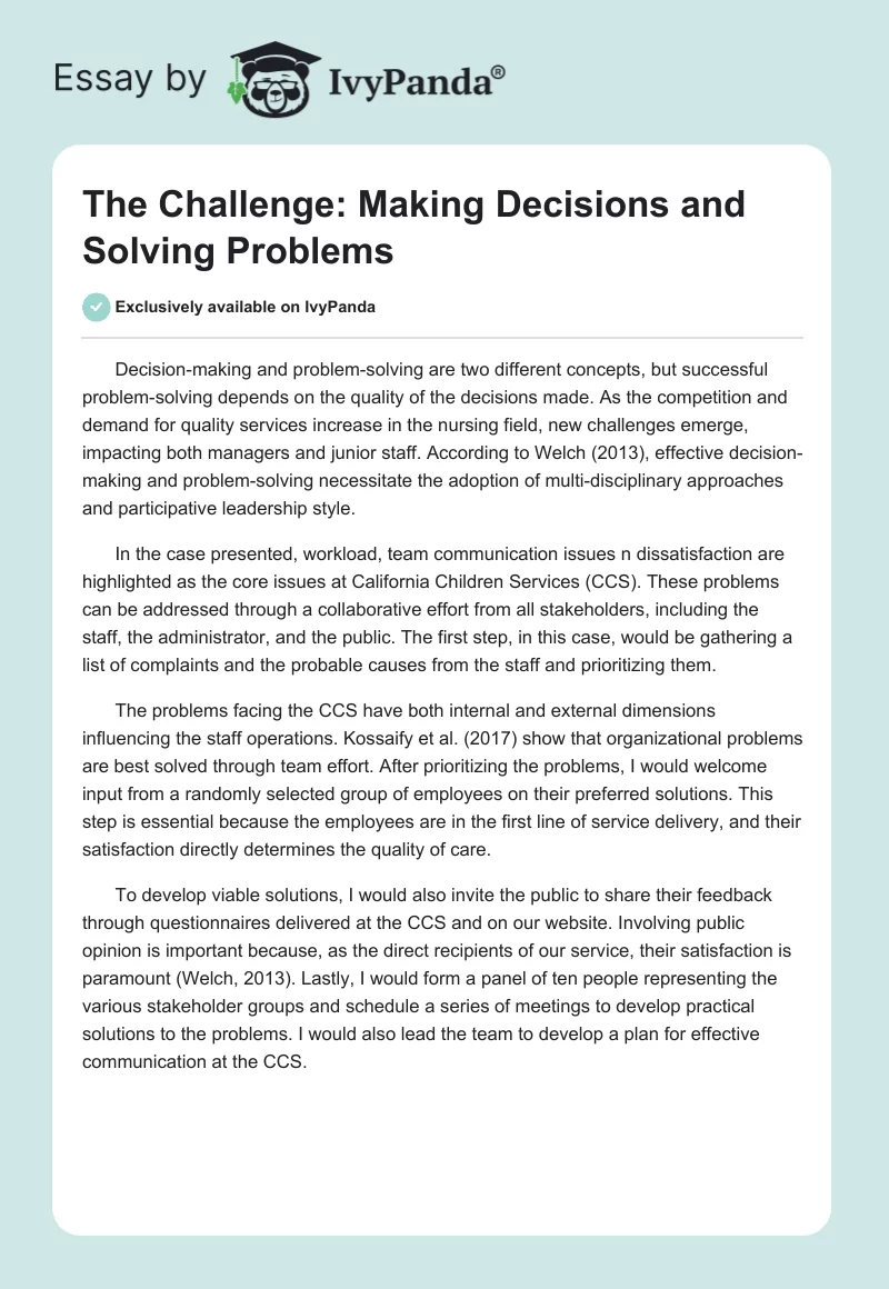 The Challenge: Making Decisions and Solving Problems. Page 1