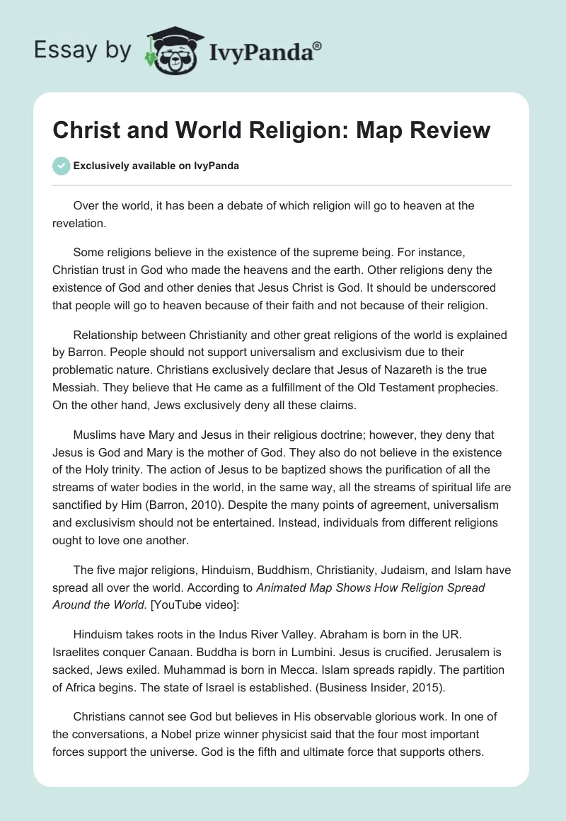 Christ and World Religion: Map Review. Page 1